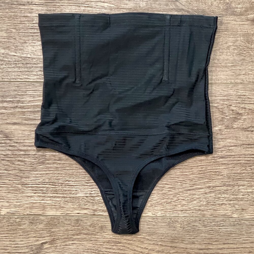 Black High Waist Boned Waist Trimming Slimming Thong Panty Girdle Shapewear-S